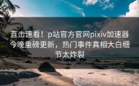 直击速看！p站官方官网pixiv加速器今晚重磅更新，热门事件真相大白细节太炸裂