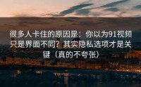 很多人卡住的原因是：你以为91视频只是界面不同？其实隐私选项才是关键（真的不夸张）