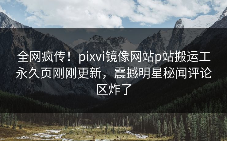 全网疯传！pixvi镜像网站p站搬运工永久页刚刚更新，震撼明星秘闻评论区炸了